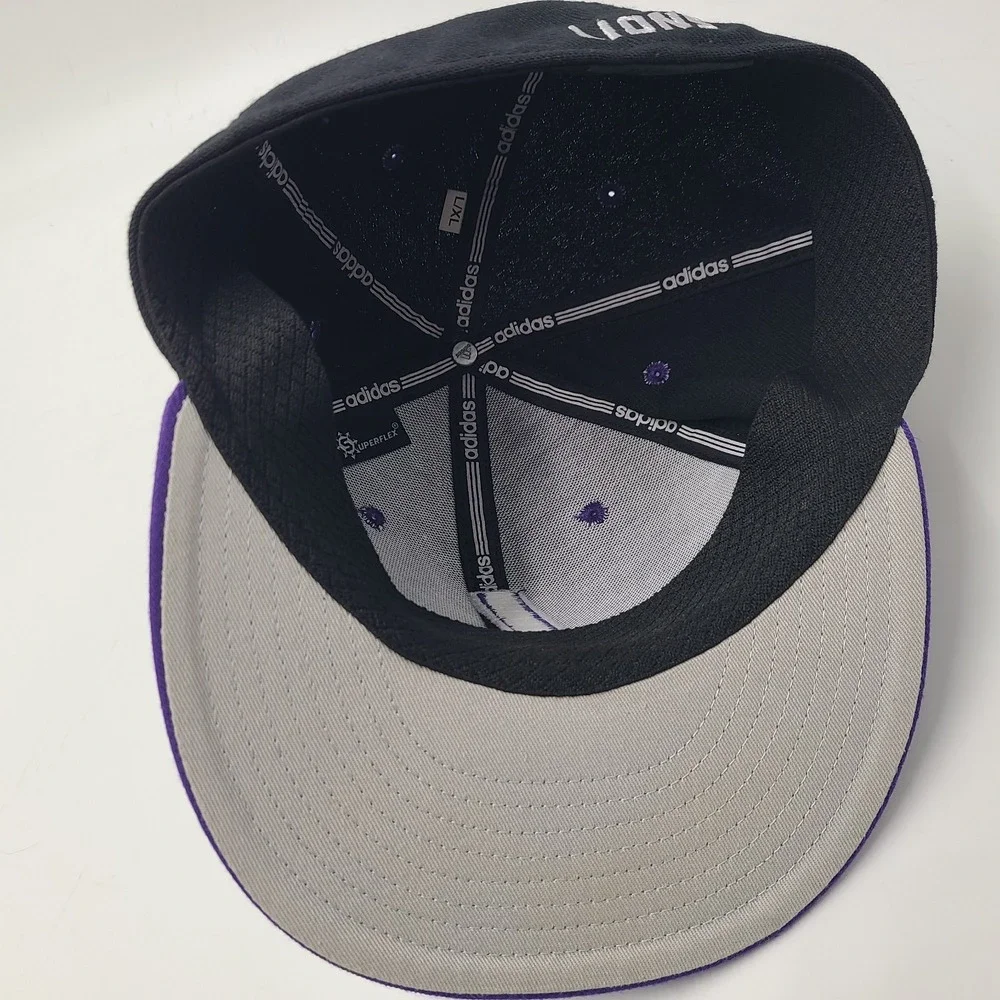 Adidas Hat Fitted L-XL Black Purple‎ Lions L Logo Flat Brim Baseball Casual Men